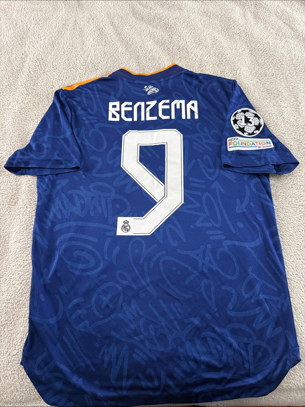 RARE Real Madrid #9 Karim Benzema 2021-22 UEFA CL Adidas Away Player Jersey